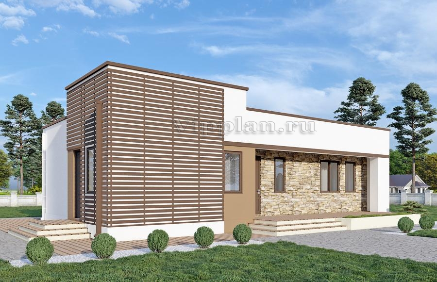 Одноэтажный дом с тремя спальнями и плоской неэксплуатируемой крышей